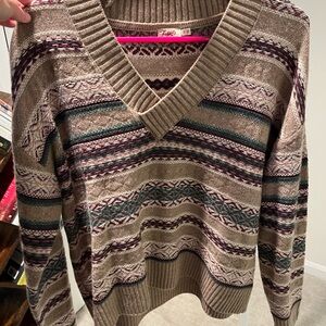 Faherty Brown Multicolor V-Neck Sweater
